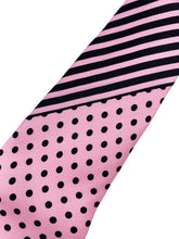Load image into Gallery viewer, Light Pink with Black Polka Dot Necktie & Double Panel Pocket Square Set