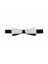 Load image into Gallery viewer, White &amp; Black Pleated Cigar Bow Tie &amp; Pocket Square Set