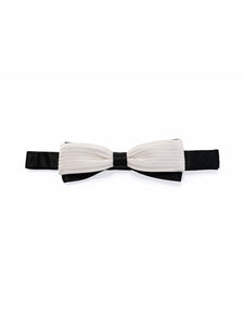 White & Black Pleated Cigar Bow Tie & Pocket Square Set