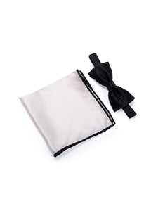 Black Vertical Pleated Silk Bow Tie & Solid Pocket Square Set