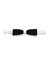 Load image into Gallery viewer, Black &amp; White Pleated Cigar Bow Tie &amp; Pocket Square Set
