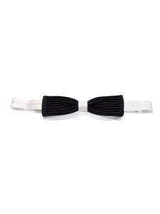 Black & White Pleated Cigar Bow Tie & Pocket Square Set