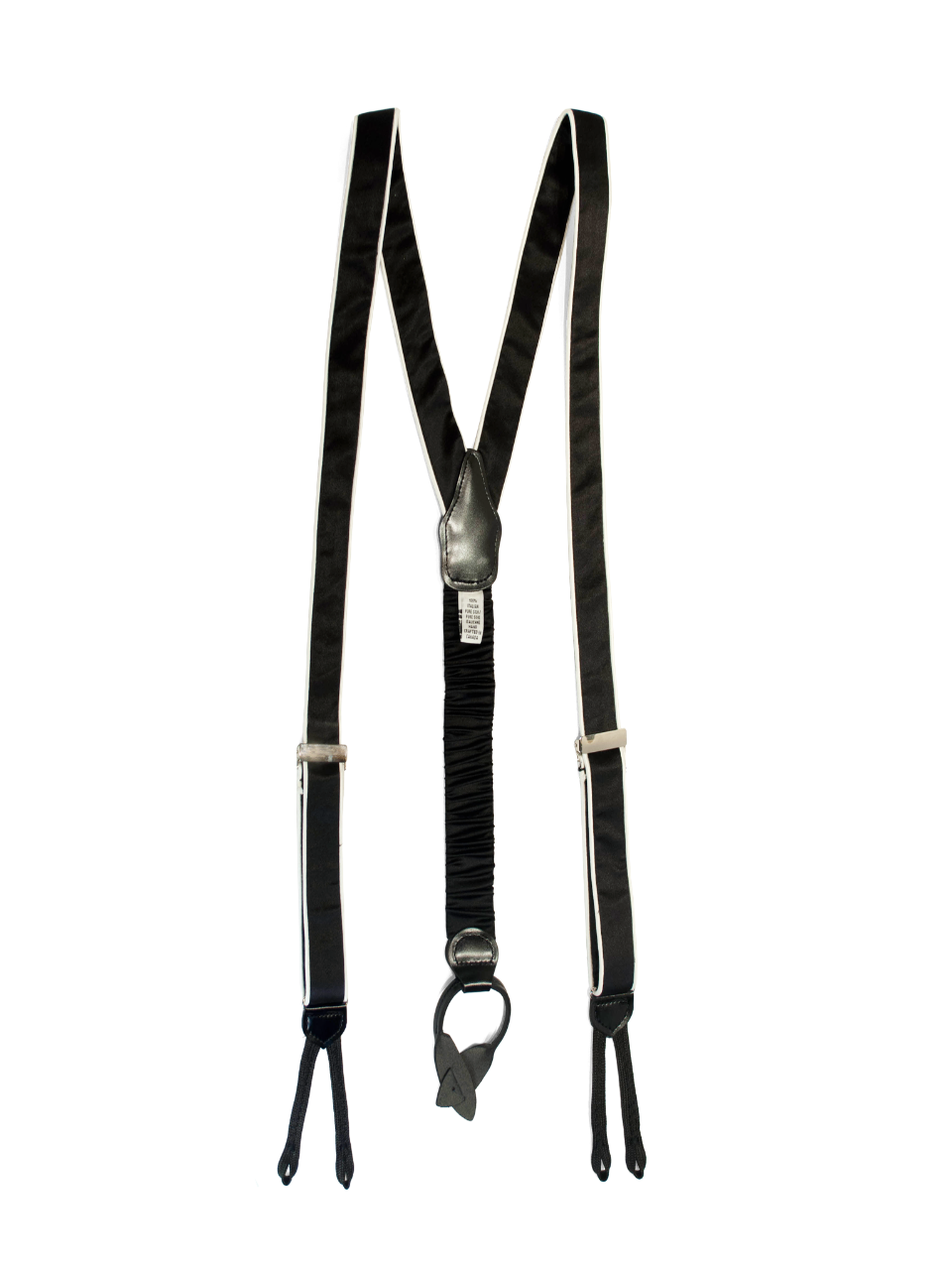 Black Silk Braces with White Piping made in canada